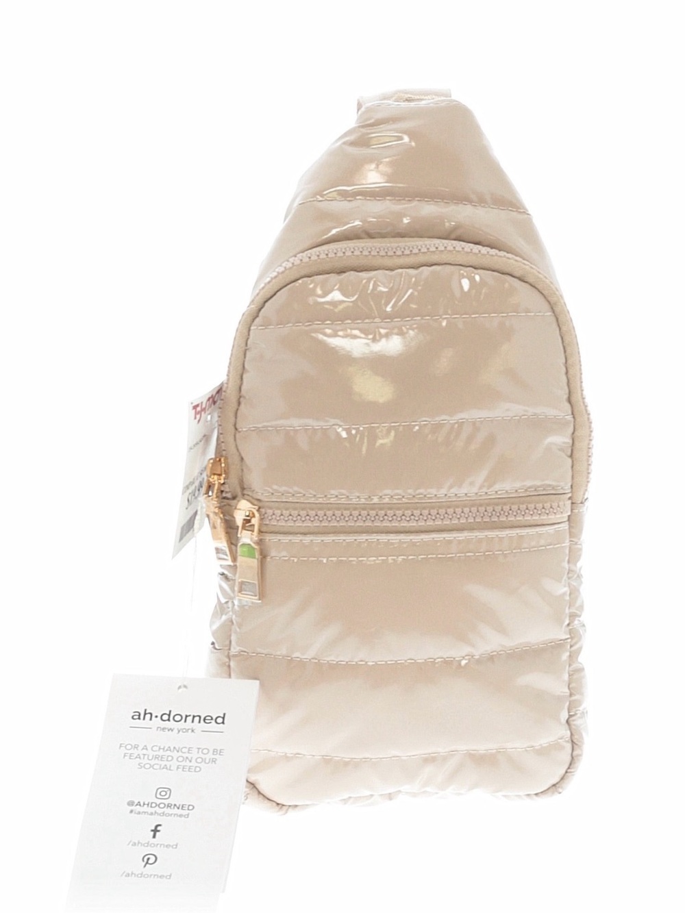 Ah-Dorned Beige Quilted Crossbody Bag with Gold Hardware